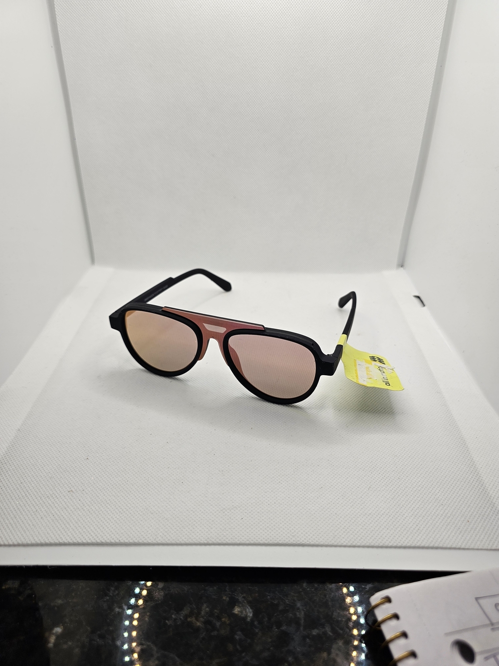 All in Motion Black Frame Sunglasses with Pink Rose-Gold Mirrored Lenses